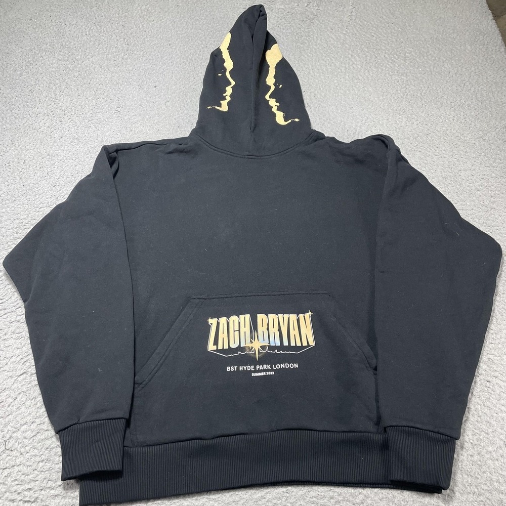 Zach Bryan Hoodie Mens Small Black BST Hyde Park London Summer 2025 Graphic
